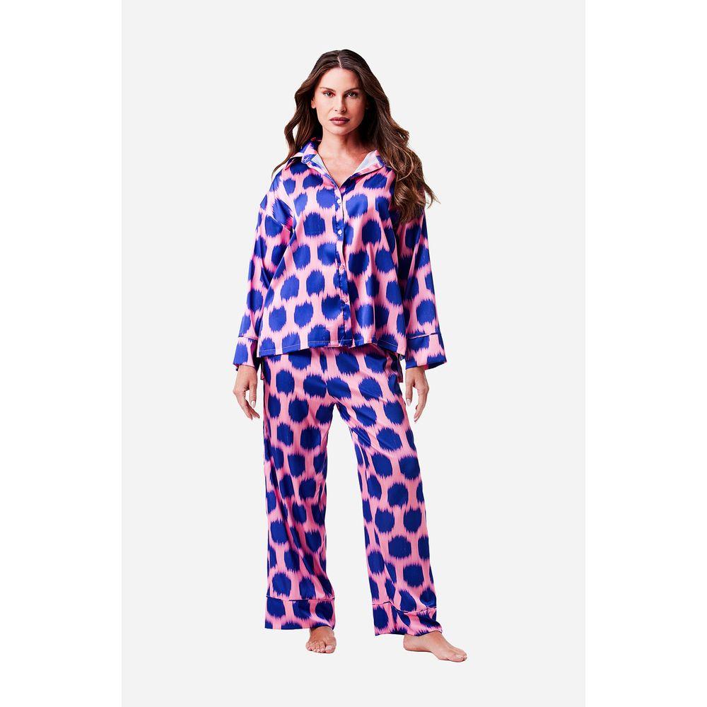 Pijama Longo Manga Longa Aberto Cetim Festa - 1