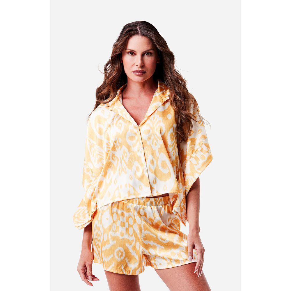 Pijama Curto Manga Curta Botões Cetim Festa - 1