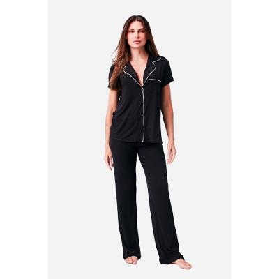 Pijama Longo Manga Curta Aberto Malha Rafaela