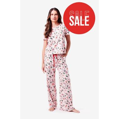 Pijama Longo Manga Curta Malha HoHoHo