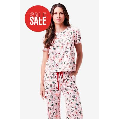 Pijama Longo Manga Curta Malha HoHoHo