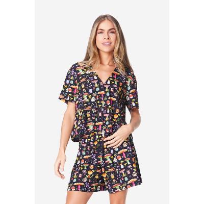 Pijama Curto Botões Malha Floresta