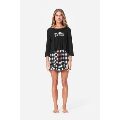 Pijama Curto Manga Longa Flanela Blueberry