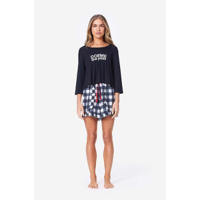 Pijama Curto Manga Longa Flanela Blueberry