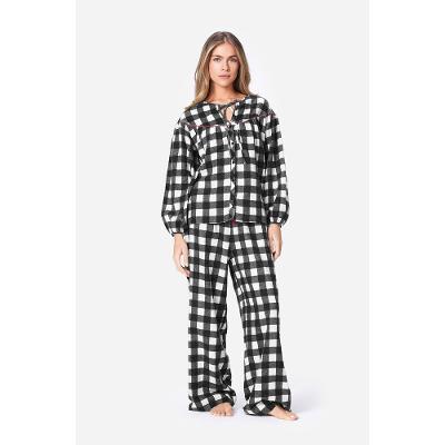 Pijama Longo Botões Flanela Blueberry