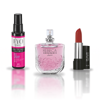 Kit Rebeca: Colônia Rebeca 25 ml, Spray Perfurmado 60 ml e Batom Mattefix 3G - 1