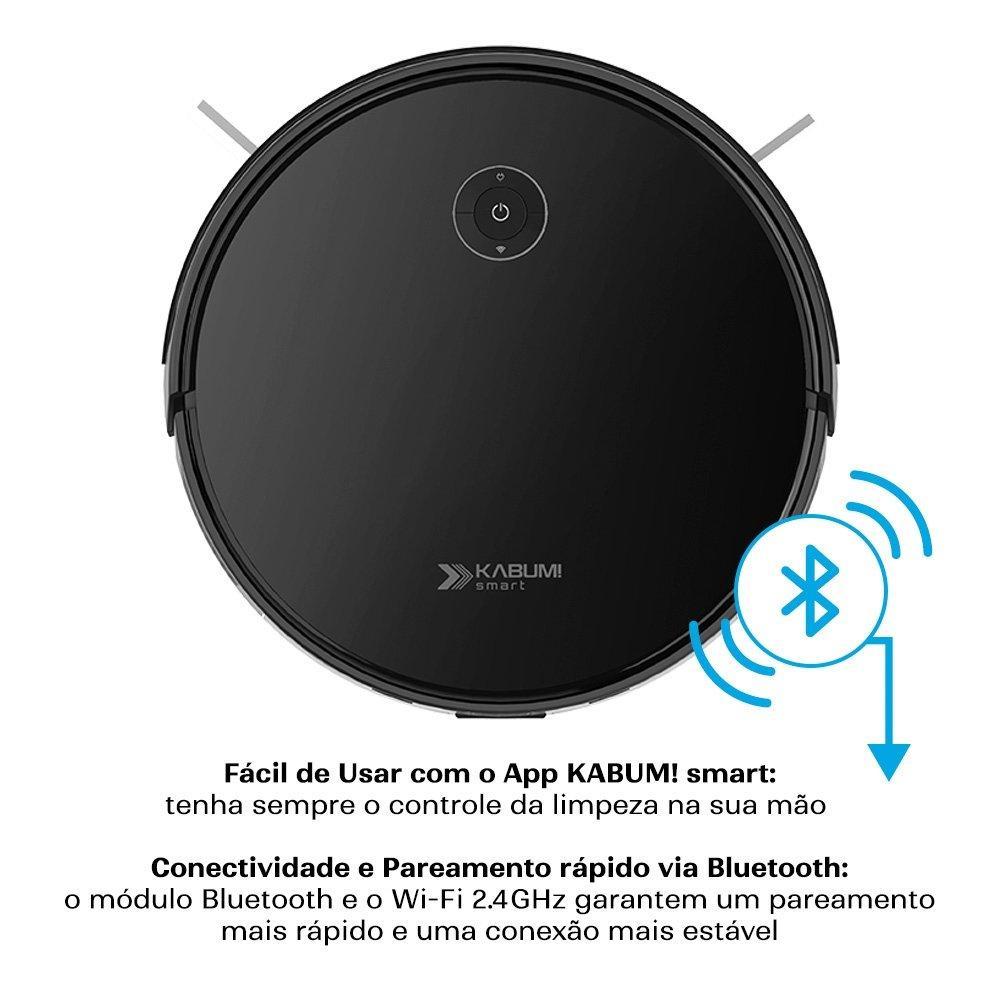 Robô Aspirador e Passa Pano KABUM! smart 550 - 3000Pa, Bateria 100min, Bluetooth, Função Carpete, Bivolt, Preto - KSAR550PT - 3