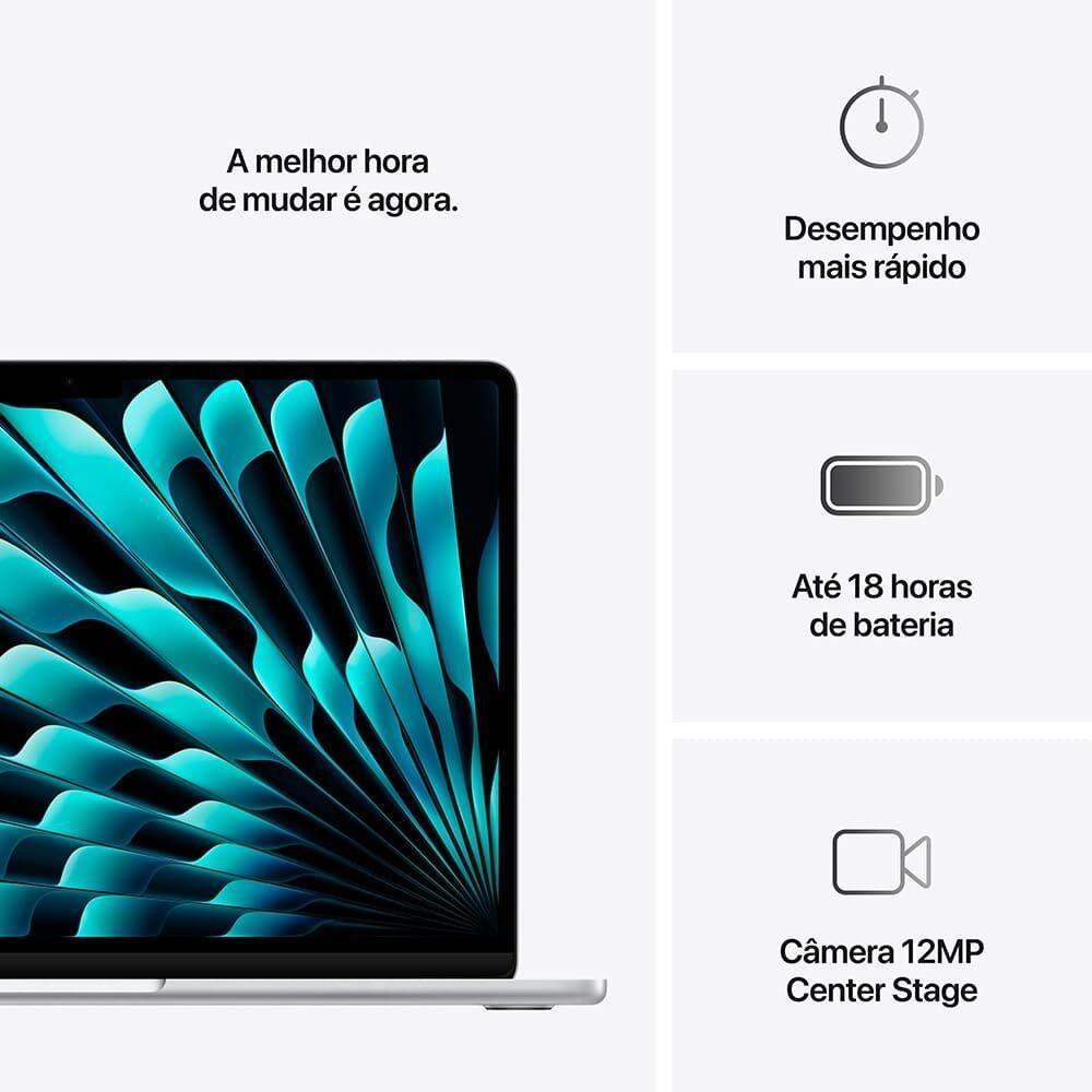MacBook Air Apple 13" Chip M4, CPU 10 Núcleos, GPU 10 Núcleos, Neural Engine 16 Núcleos, 16GB RAM, SSD 512GB, Prateado - MW0X3BZ/A - 3