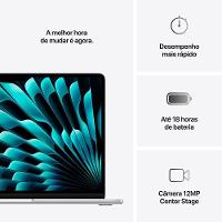MacBook Air Apple 13" Chip M4, CPU 10 Núcleos, GPU 10 Núcleos, Neural Engine 16 Núcleos, 16GB RAM, SSD 512GB, Prateado - MW0X3BZ/A - 3