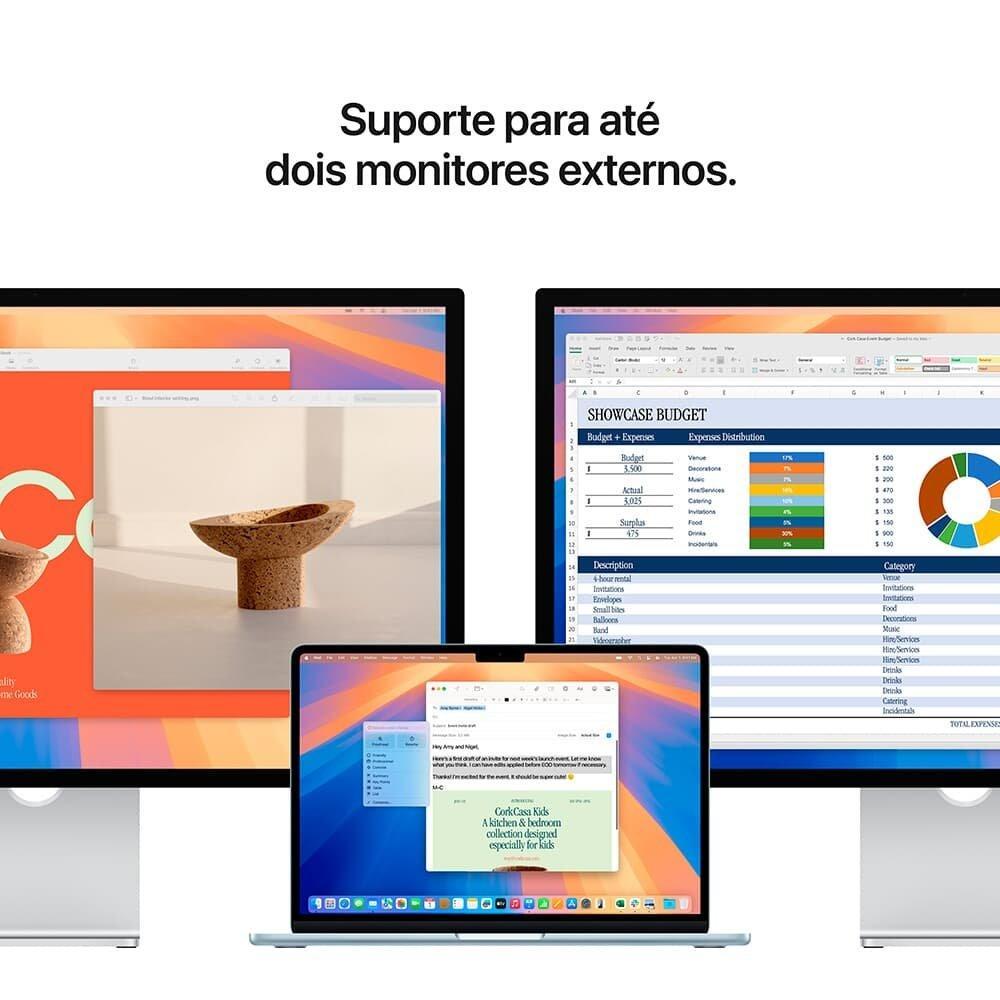 MacBook Air Apple 13" Chip M4, CPU 10 Núcleos, GPU 8 Núcleos, Neural Engine 16 Núcleos, 16GB RAM, SSD 256GB, Meia-noite - MW123BZ/A - 4