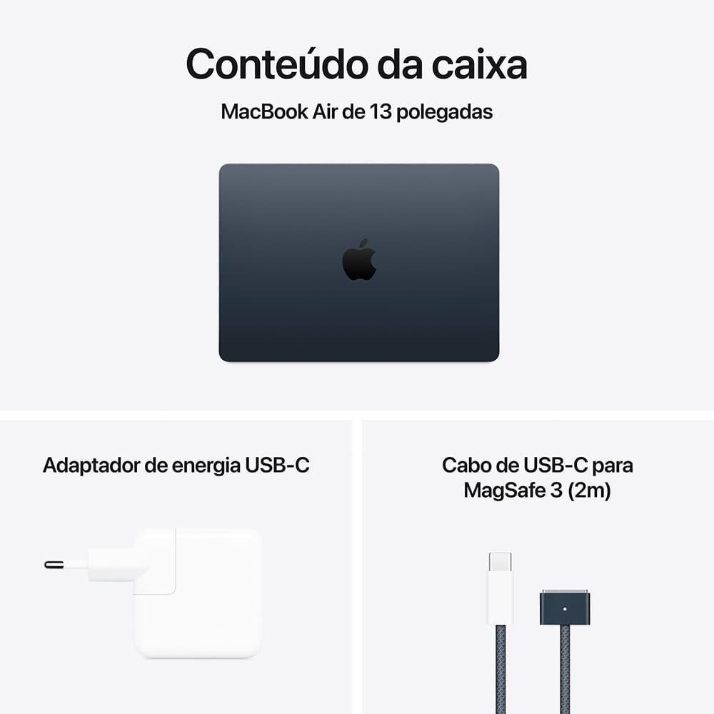 MacBook Air Apple 13" Chip M4, CPU 10 Núcleos, GPU 8 Núcleos, Neural Engine 16 Núcleos, 16GB RAM, SSD 256GB, Meia-noite - MW123BZ/A - 6