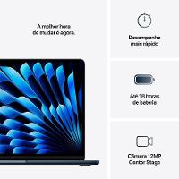 MacBook Air Apple 13" Chip M4, CPU 10 Núcleos, GPU 8 Núcleos, Neural Engine 16 Núcleos, 16GB RAM, SSD 256GB, Meia-noite - MW123BZ/A - 3