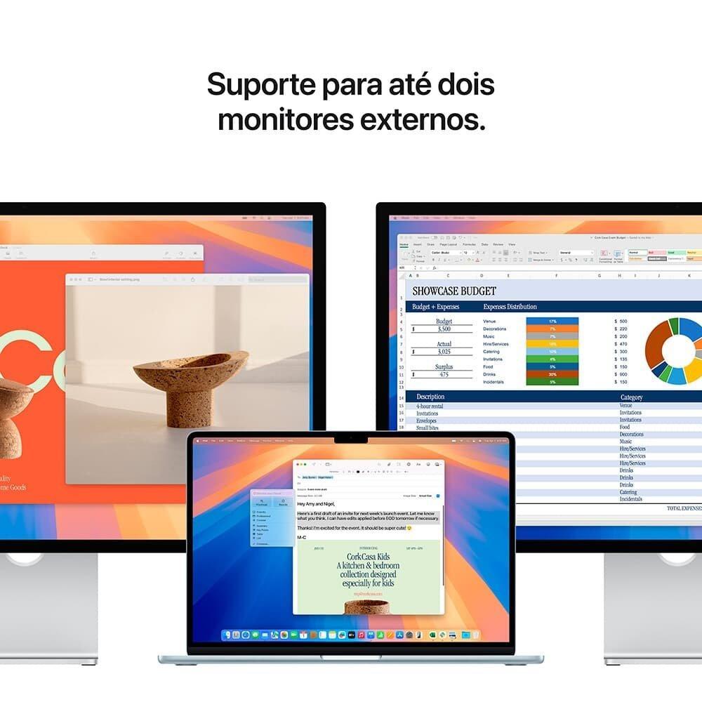 MacBook Air Apple 15" Chip M4, CPU 10 Núcleos, GPU 10 Núcleos, Neural Engine 16 Núcleos, 16GB RAM, SSD 256GB, Meia-noite - MW1L3BZ/A - 4