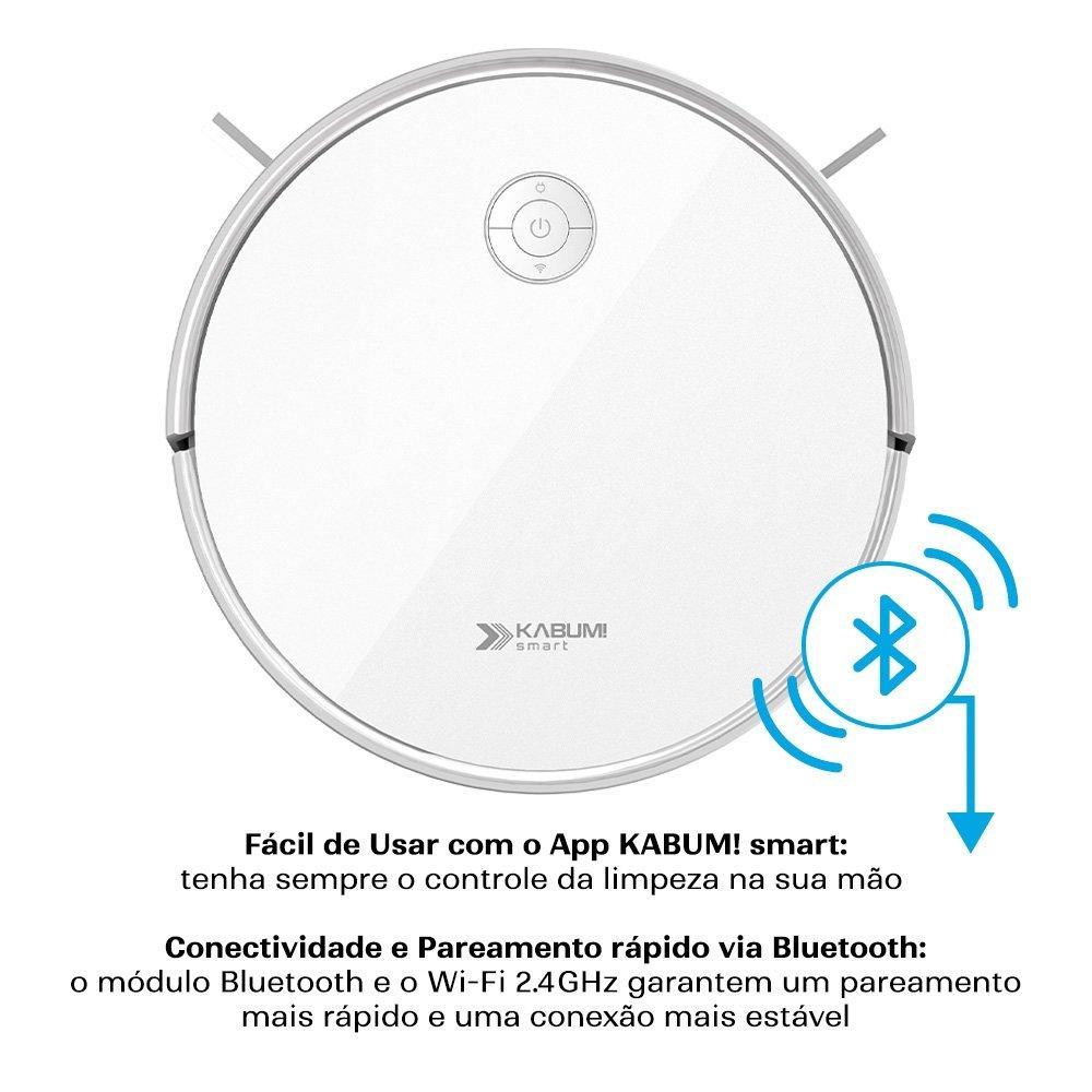 Robô Aspirador e Passa Pano KABUM! smart 550 - 3000Pa, Bateria 100min, Bluetooth, Função Carpete, Bivolt, Branco - KSAR550BR - 3