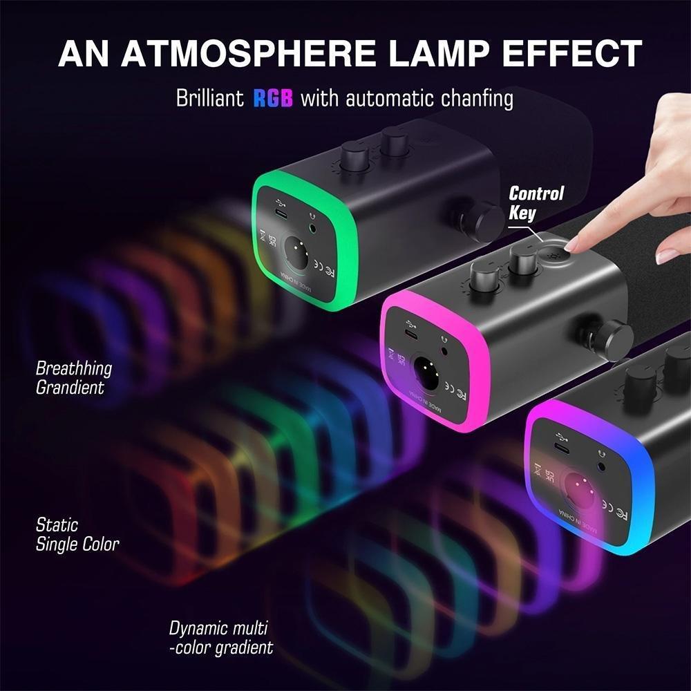 Microfone Dinâmico Gamer Fifine Ampligame, RGB, Cardióide, USB-C, Anti-Ruído, Para Streaming, Preto - AM8 - 2