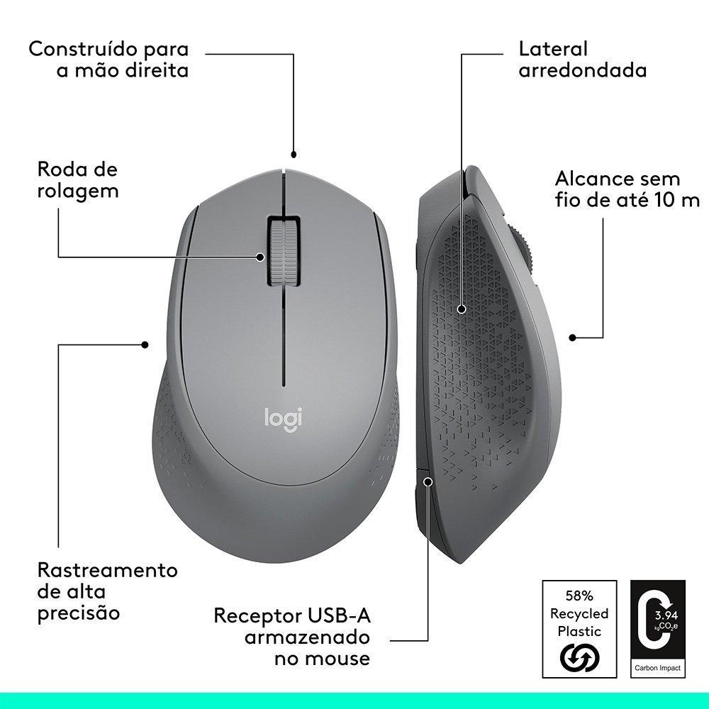 Mouse sem fio Logitech M280 com Conexão USB e Pilha Inclusa, Cinza - 910-004285 - 6