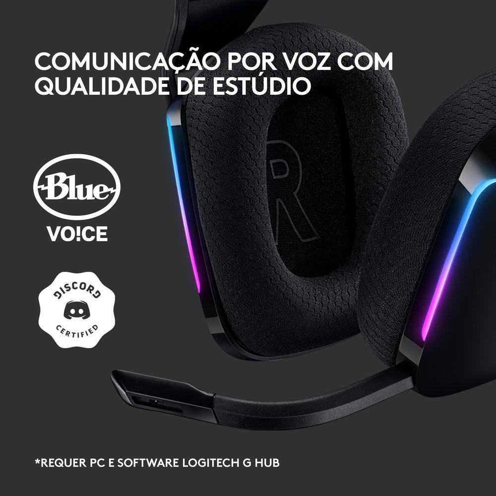 Headset Gamer Sem Fio Logitech G733 7.1 Dolby Surround RGB LIGHTSYNC, Blue VOICE para PC e PlayStation, Preto - 981-000863 - 3