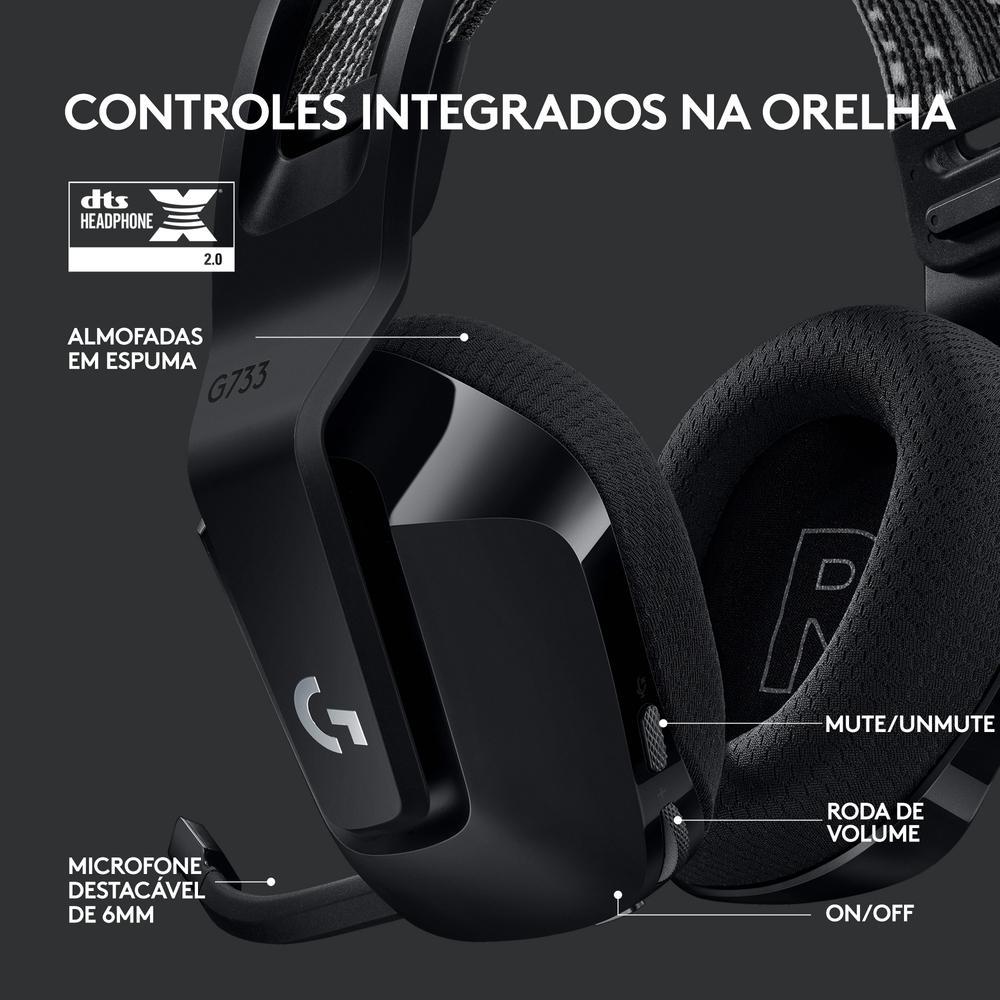 Headset Gamer Sem Fio Logitech G733 7.1 Dolby Surround RGB LIGHTSYNC, Blue VOICE para PC e PlayStation, Preto - 981-000863 - 4