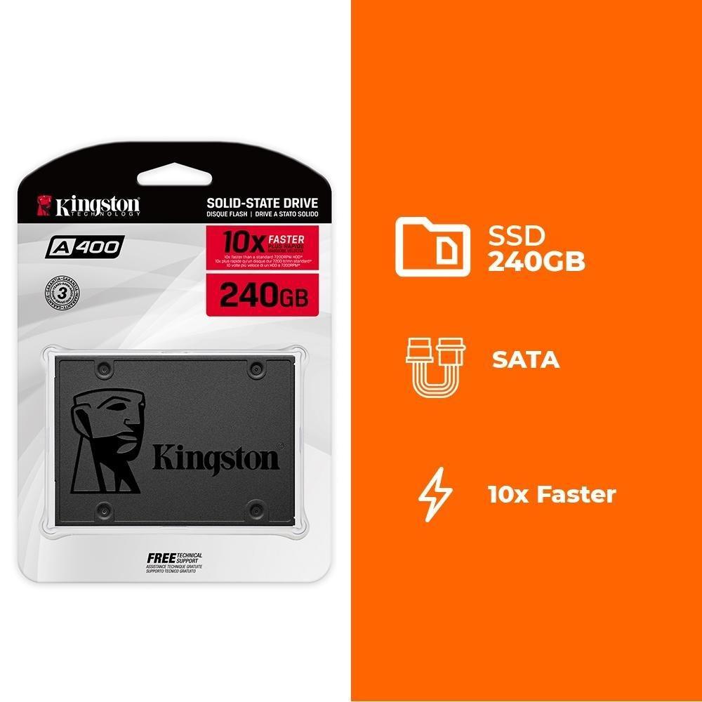 SSD Kingston A400, 240GB, SATA III, 2.5", Leitura: 500MB/s, Gravação: 350MB/s, Preto - SA400S37/240G - 2