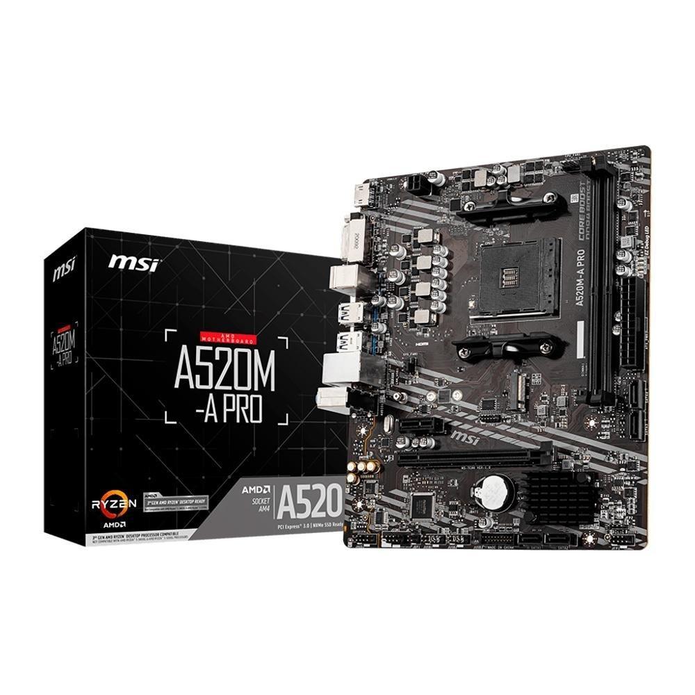 Placa-Mãe MSI A520M-A PRO, AMD AM4, mATX, DDR4, Preto - A520M-A PRO - 1