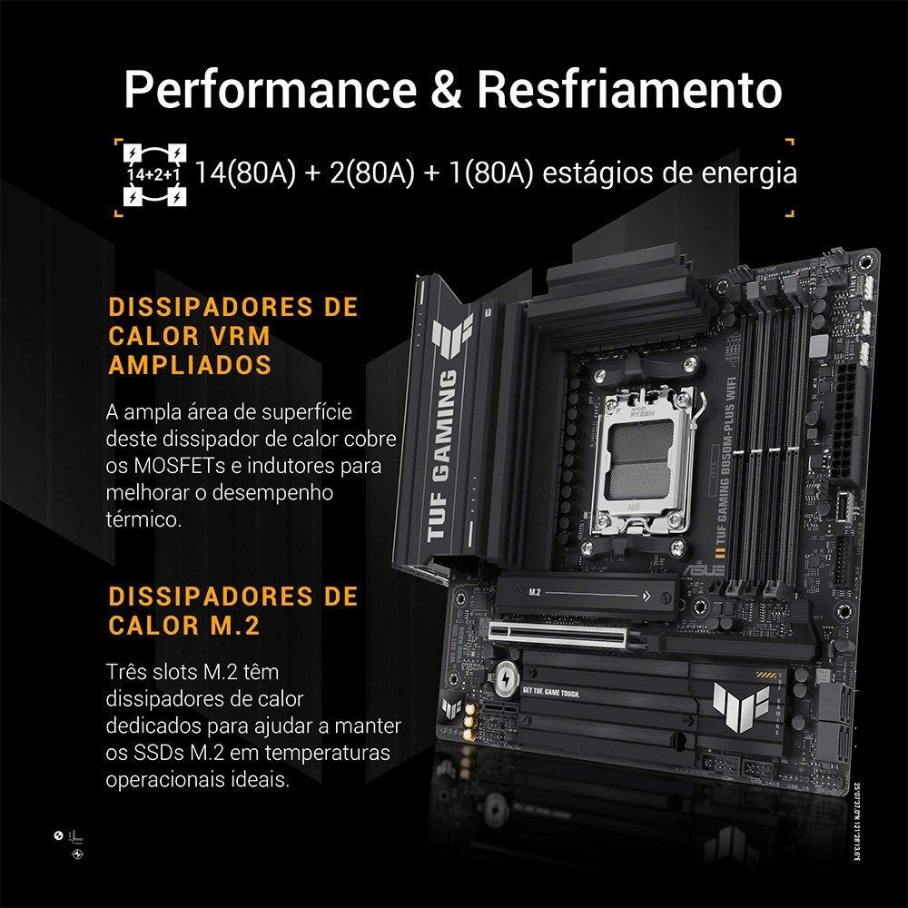 Placa Mãe ASUS TUF B850M-PLUS WIFI, AMD AM5 , m-ATX, DDR5, Wi-fi 6e, Preto - TUF GAMING B850M-PLUS WIFI - 5