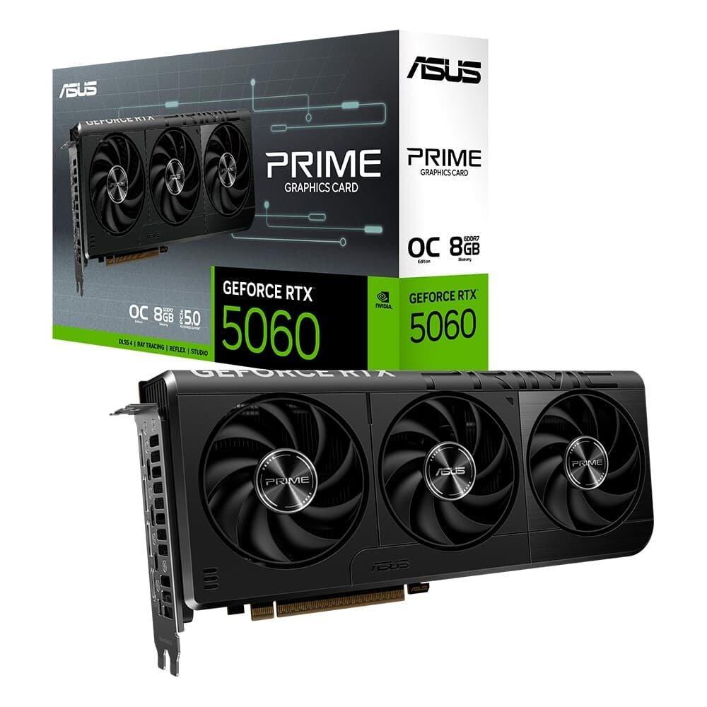 Placa de Vídeo ASUS PRIME RTX 5060 O8G NVIDIA GeForce, 8GB GDDR7, 2595MHz, 128 bits, DLSS 4, Triple Fan, Ray Tracing - PRIME-RTX5060-O8G - 1