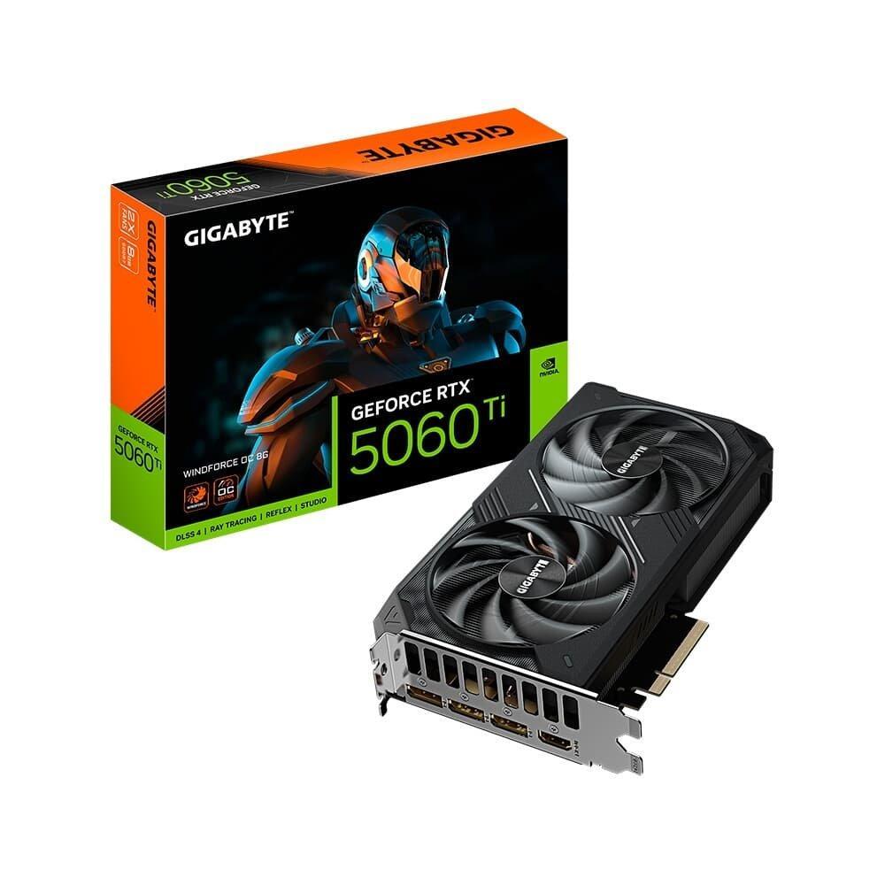 Placa de Vídeo RTX 5060 Ti WINDFORCE OC 8G Gigabyte NVIDIA GeForce, 8GB GDDR7, 128bits, DLSS, Ray Tracing - GV-N506TWF2OC-8GD - 1