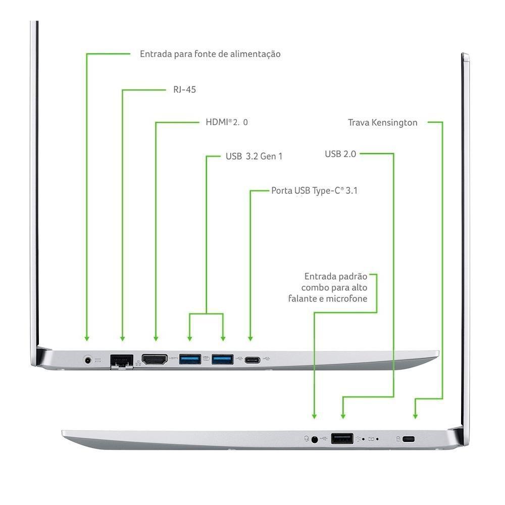 Notebook Acer Aspire 5 AMD Ryzen7-5700U, 16GB RAM, SSD 512GB, 15.6" FHD IPS, AMD Radeon, Linux, Prata - A515-45-R74N - 4