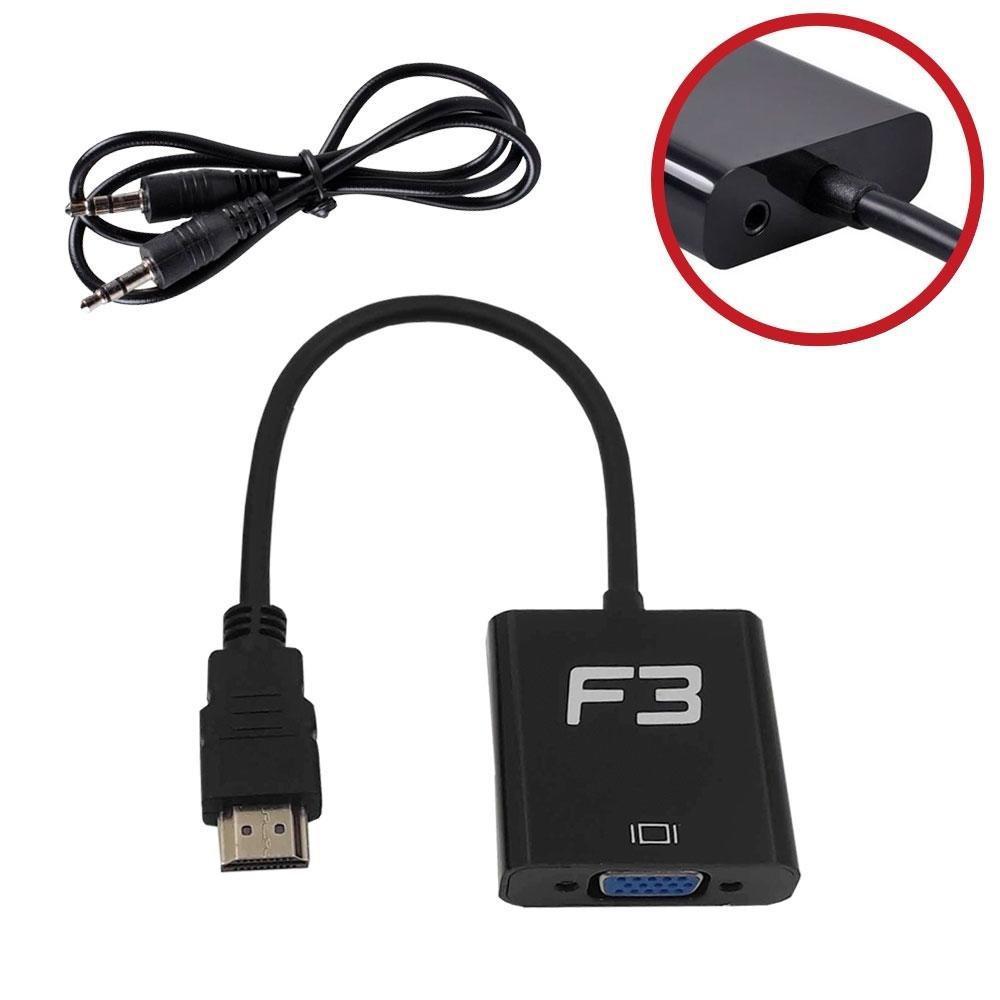 Cabo Adaptador Conversor HDMI para VGA F + Áudio F3 - JC- AD-HM/VGA - 2