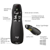 Apresentador sem fio Logitech R400 com Laser Pointer Vermelho, Conexão USB e Pilha Inclusa - 910-001354 - 2