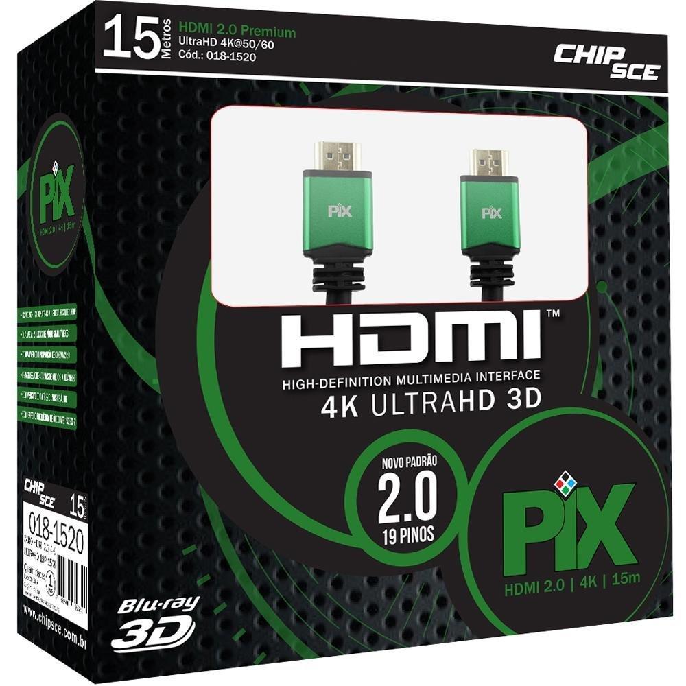 Cabo HDMI 2.0 4K UltraHD PIX, 15 Metros, 19 Pinos com Filtro - 018-1520 - 1