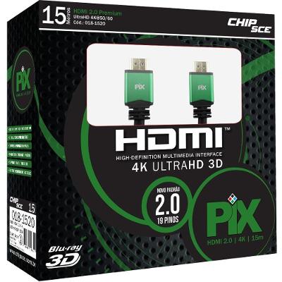 Cabo HDMI 2.0 4K UltraHD PIX, 15 Metros, 19 Pinos com Filtro - 018-1520