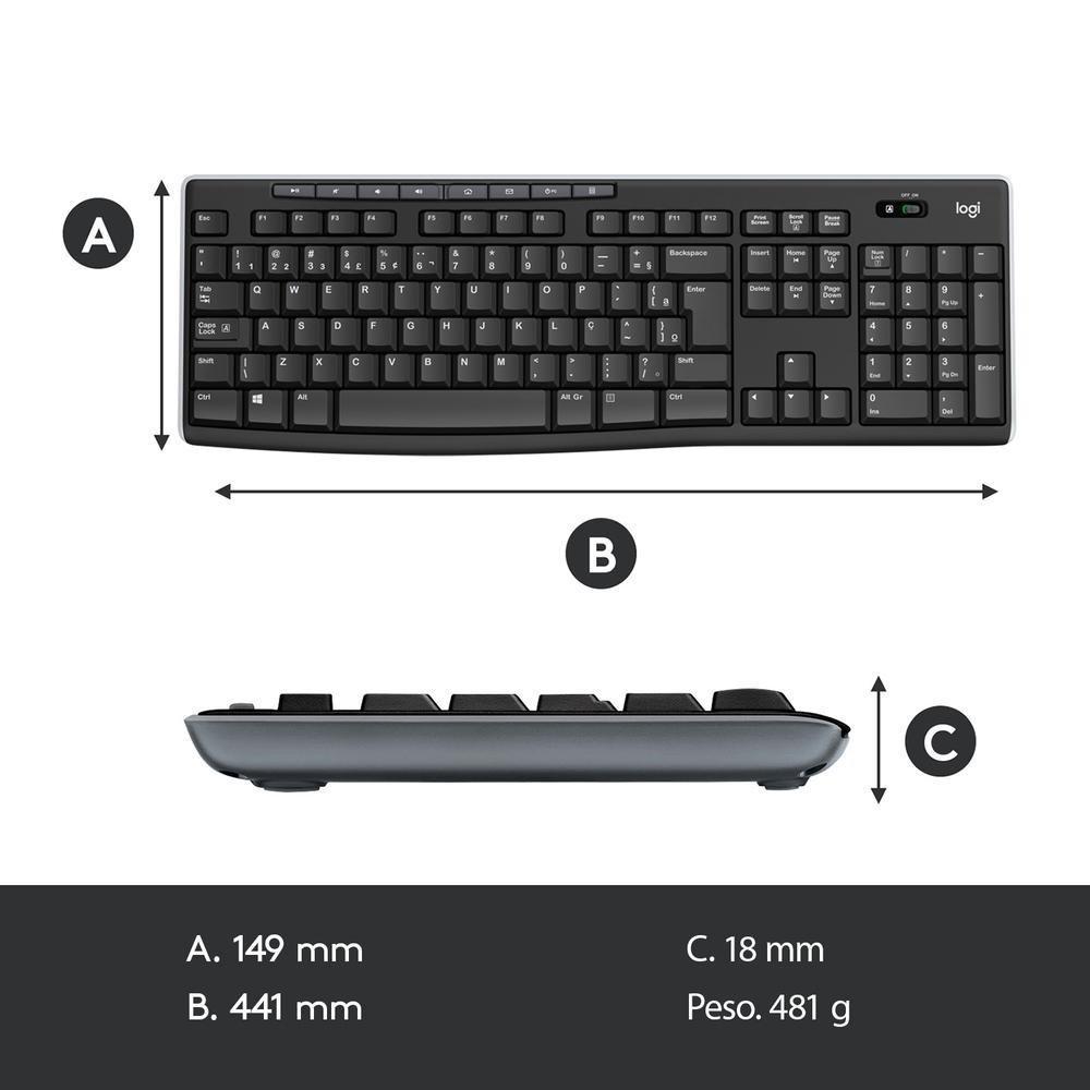 Combo Teclado e Mouse sem fio Logitech MK270 com Teclas de Mídia de Fácil Acesso, Conexão USB, Pilhas Inclusas e Layout ABNT2 -920-004433 - 3