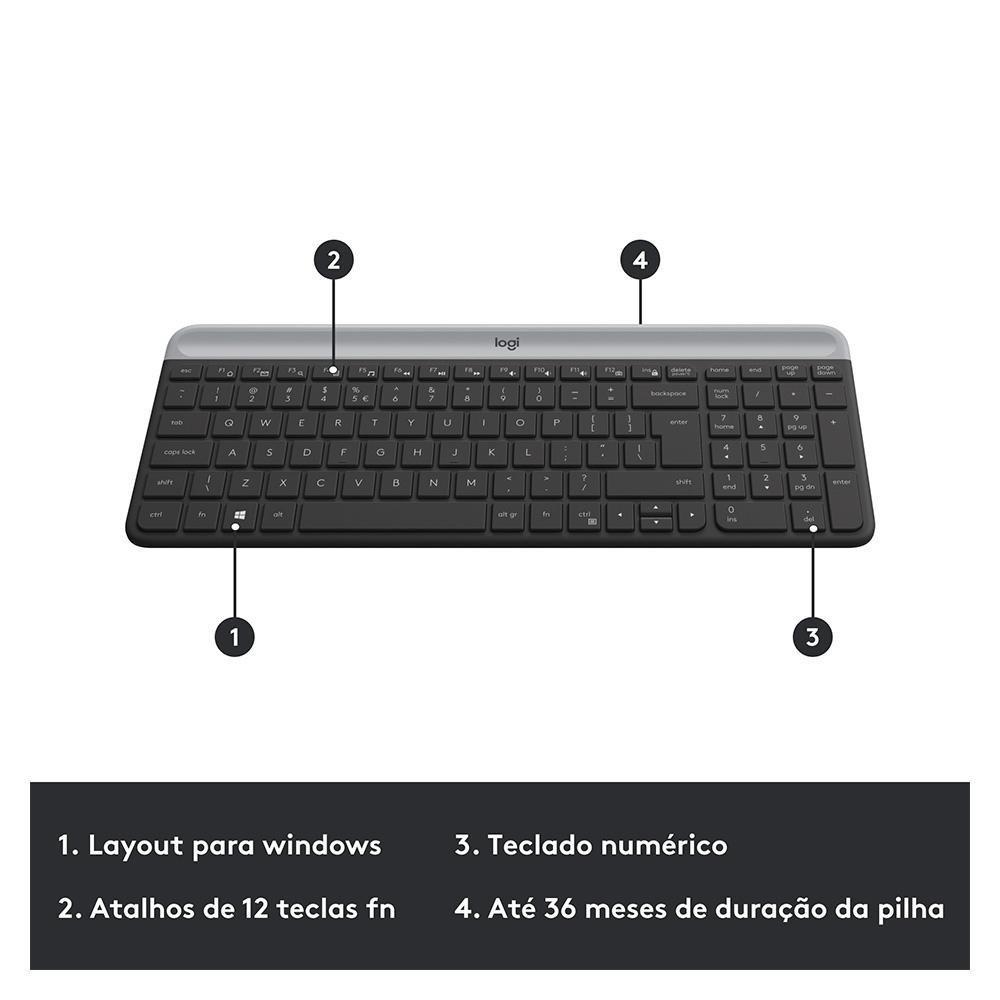 Combo Teclado e Mouse sem fio Logitech MK470 com Design Slim, Digitação e Clique Silencioso, Mouse Ambidestro e Pilhas Inclusas - 920-009268 - 4