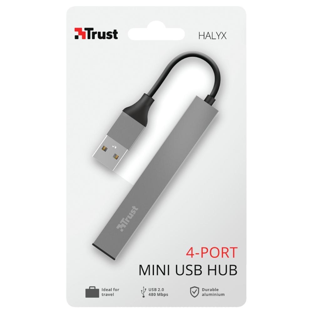 Hub Trust Halyx, 4 Portas USB 2.0, Ultra Compacto, Conexão USB, de Alumínio, - 23786 - 2