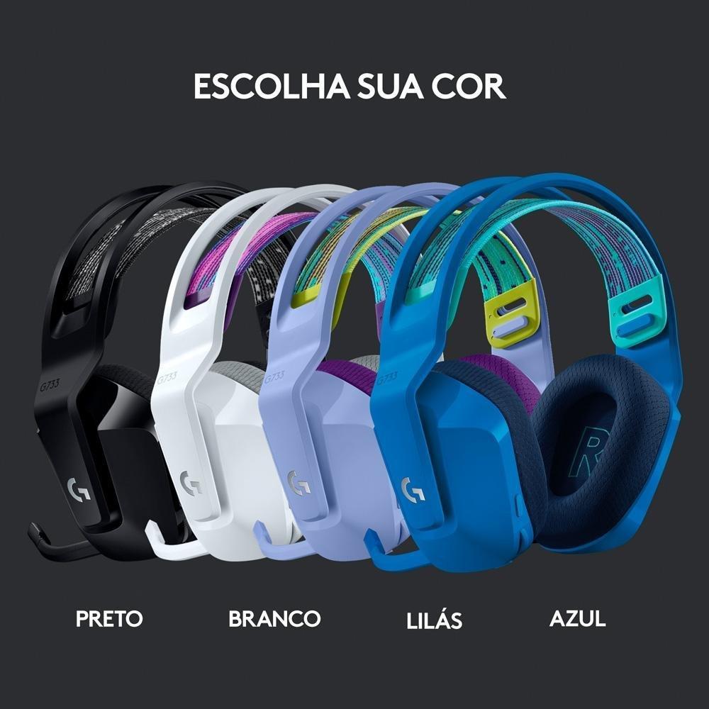 Headset Gamer Sem Fio Logitech G733 7.1 Dolby Surround RGB LIGHTSYNC, Blue VOICE para PC e PlayStation, Branco - 981-000882 - 2
