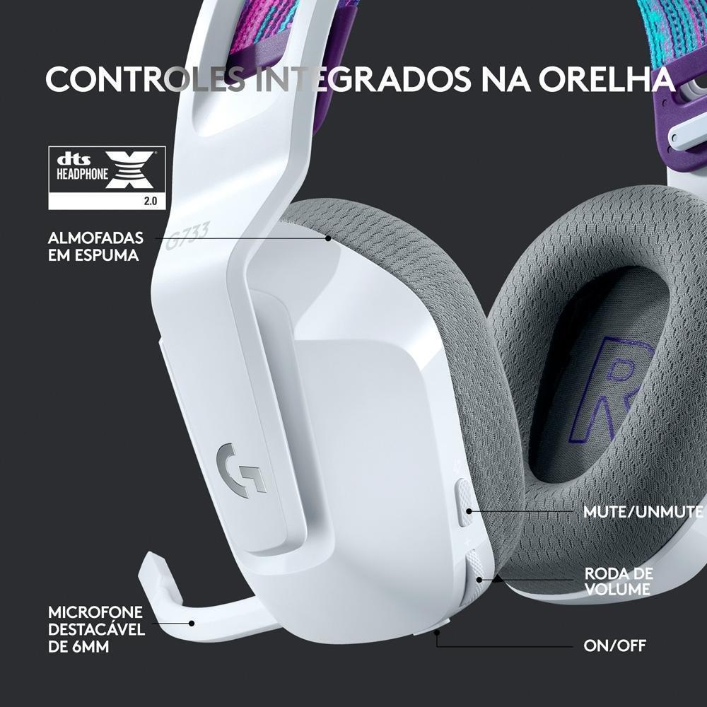 Headset Gamer Sem Fio Logitech G733 7.1 Dolby Surround RGB LIGHTSYNC, Blue VOICE para PC e PlayStation, Branco - 981-000882 - 8