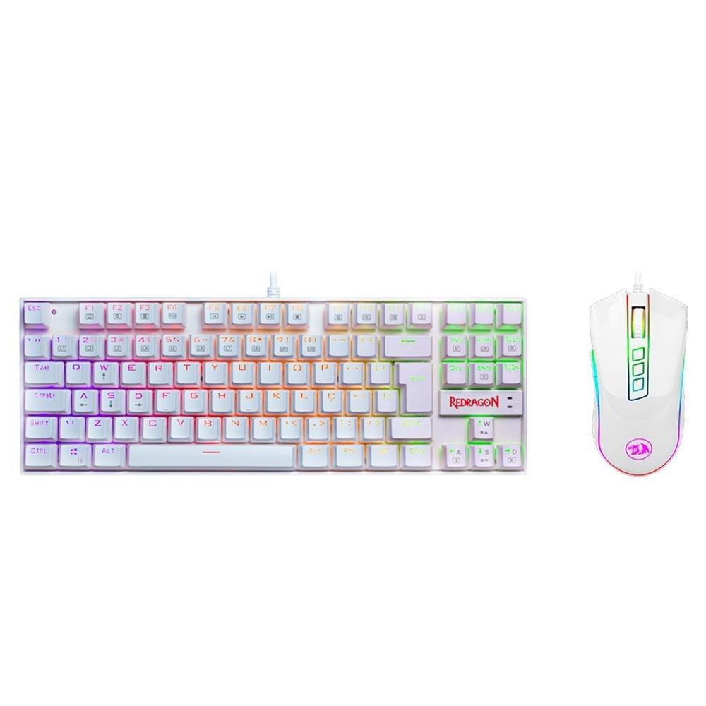 Kit Gamer Redragon Teclado Mecânico Kumara, RGB, Switch Outemu Blue, PT, Branco + Mouse Cobra M711, Chroma, 10000DPI, Branco - S118W - 9