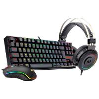 Kit Gamer Redragon RGB, Headset Lamia 2 Surround 7.1 + Teclado Kumara Switch Outemu Blue + Mouse Cobra M711 12400 DPI, Preto - S125 - 1