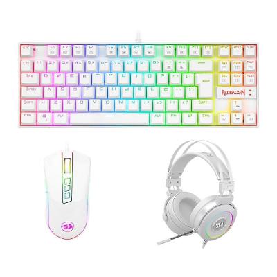 Kit Gamer Redragon RGB Headset Lamia 2 Surround 7.1  + Teclado Kumara Switch Outemu Blue + Mouse Cobra V2, 12400DPI, Branco - S125W