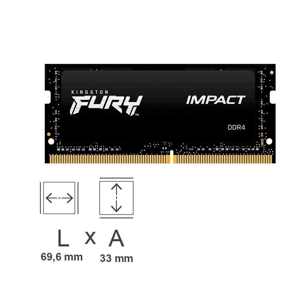 Memória RAM Para Notebook Kingston Fury Impact, 8GB, 3200MHz, DDR4, CL20 - KF432S20IB/8 - 3