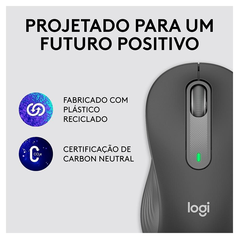 Mouse Sem Fio Logitech Signature M650, 2000 DPI, Compacto, 5 Botões, Silencioso, Bluetooth, USB, Grafite - 910-006250 - 2