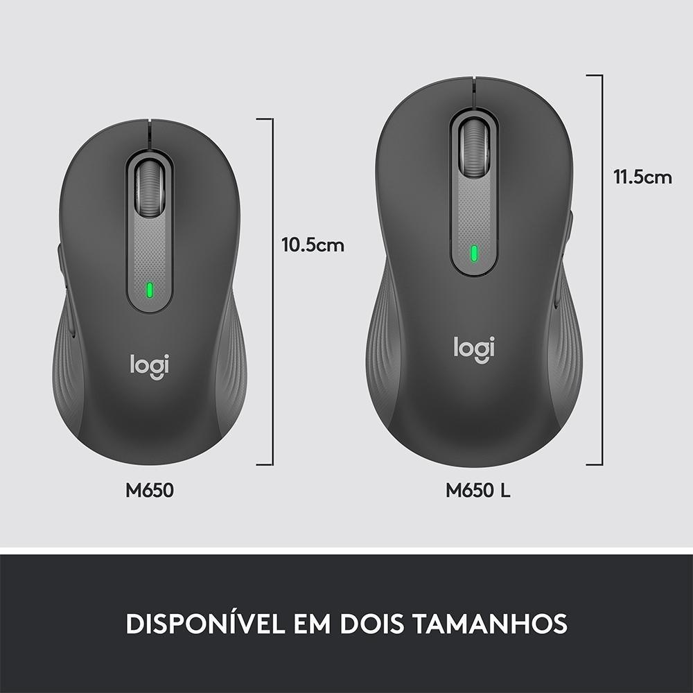 Mouse Sem Fio Logitech Signature M650, 2000 DPI, Compacto, 5 Botões, Silencioso, Bluetooth, USB, Grafite - 910-006250 - 5