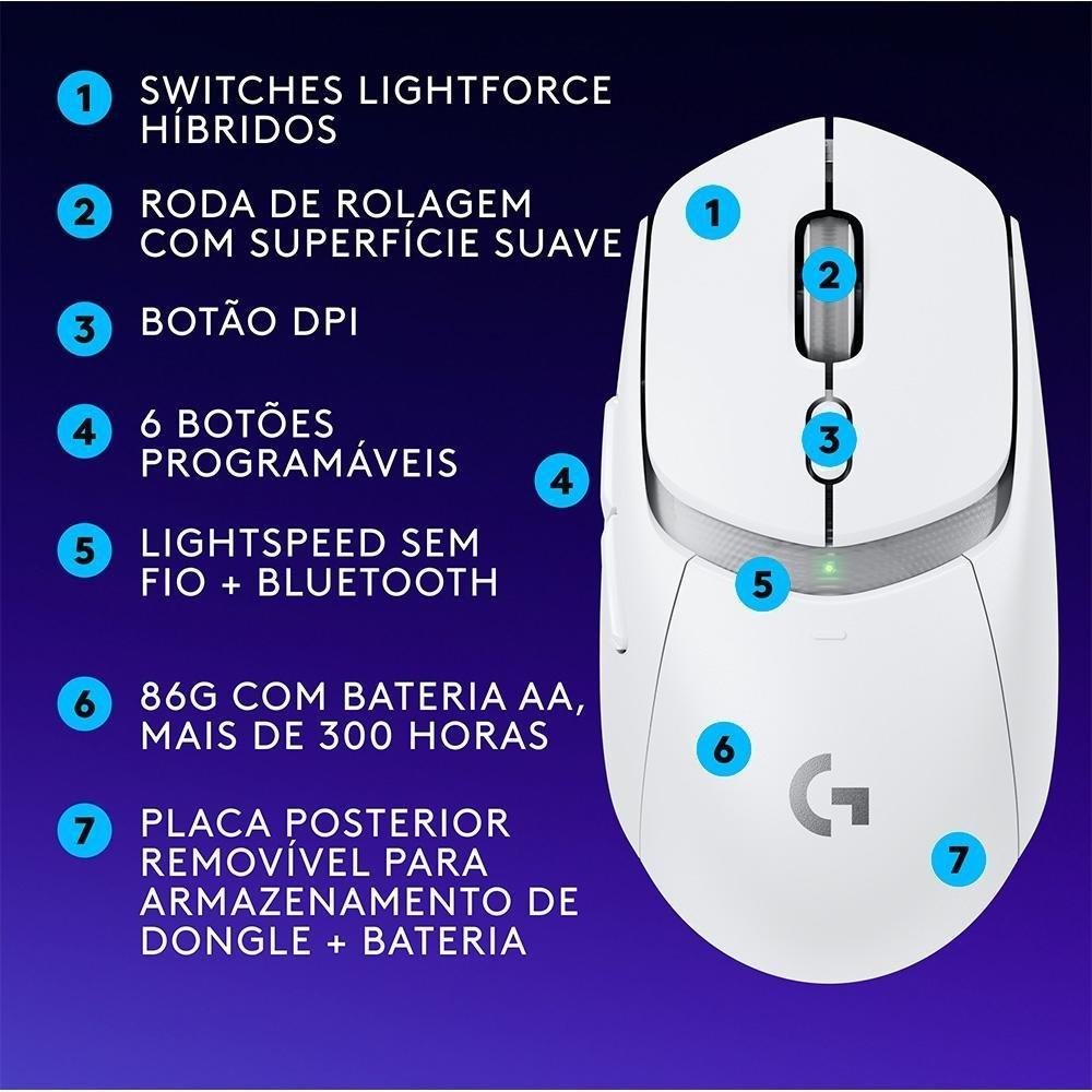 Mouse Gamer sem fio Logitech G309 LIGHTSPEED com Switches LIGHTFORCE, Sensor HERO 25K, 6 botões programáveis, Branco - 910-007206 - 3