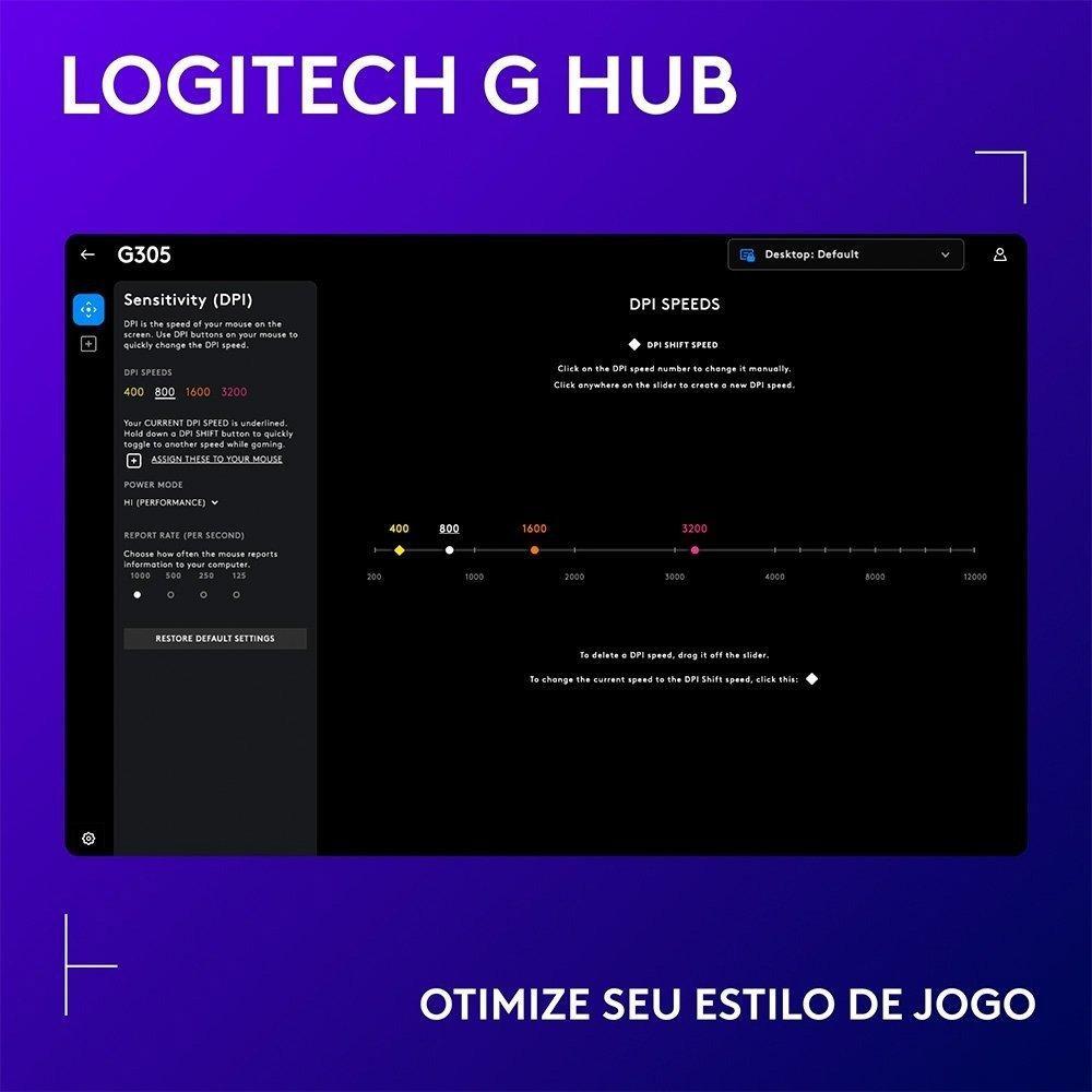 Mouse Gamer Sem Fio Logitech G305 Lightspeed, 6 Botões, 12.000 DPI, Lilás - 910-006021 - 6