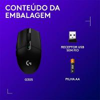 Mouse Gamer Sem Fio Logitech G305 LIGHTSPEED, 12000 DPI, 6 Botões, Preto - 910-005281
