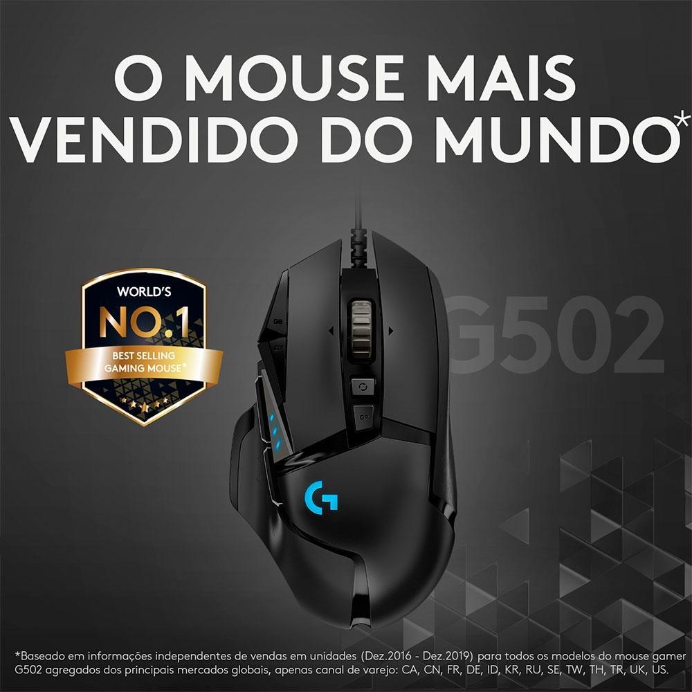 Mouse Gamer Logitech G502 HERO com RGB LIGHTSYNC, Ajustes de Peso, 11 Botões Programáveis, Sensor HERO 25K - 910-005550 - 7