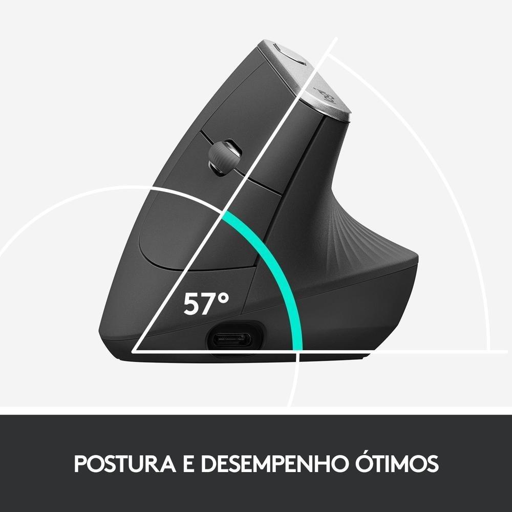 Mouse sem fio Logitech MX Vertical Design Ergonômico para Redução de Tensão Muscular, USB Unifying ou Bluetooth, Recarregável - 910-005449 - 8