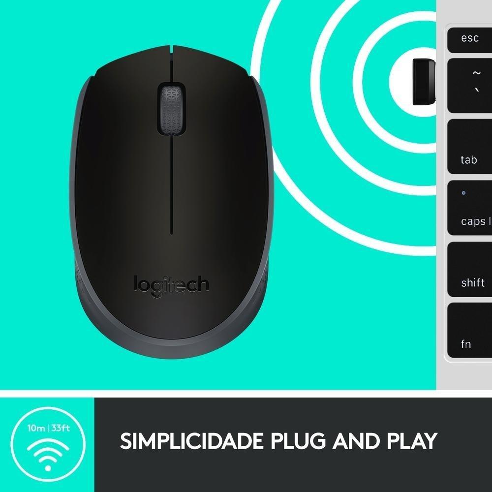 Mouse sem fio Logitech M170 com Design Ambidestro Compacto, Conexão USB e Pilha Inclusa, Preto - 910-004940 - 5