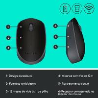 Mouse sem fio Logitech M170 com Design Ambidestro Compacto, Conexão USB e Pilha Inclusa, Preto - 910-004940